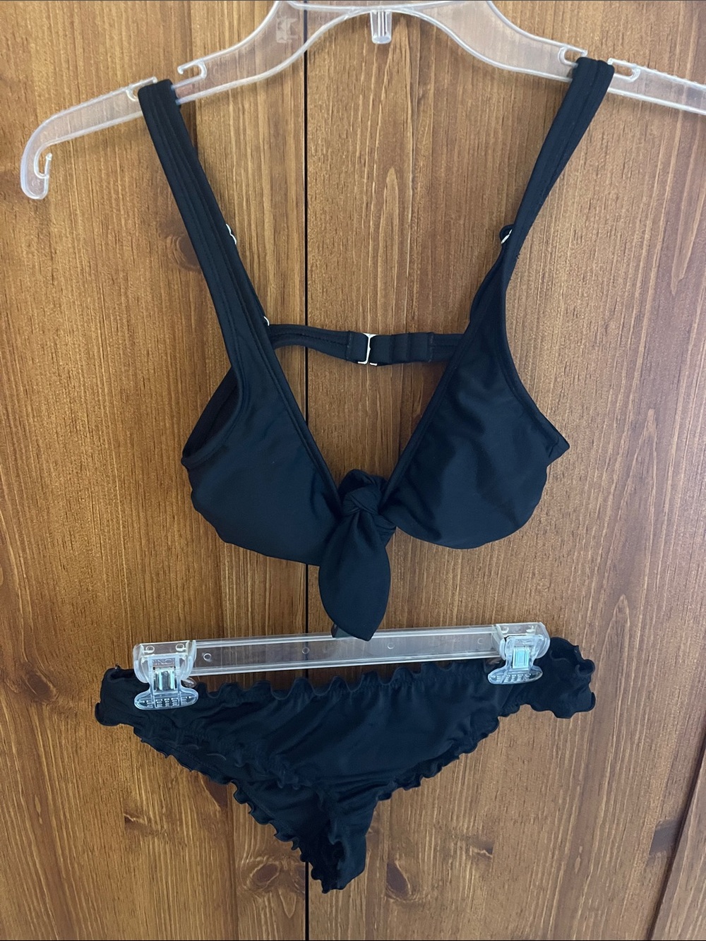 Black Knot Front Bikini Top & Ruffle Brief Set - Women Intimates & Sleepwear